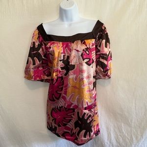D-141 Cato PLUS SIZE 26/28W Pink & Brown Short‎ Sleeve Pullover Blouse